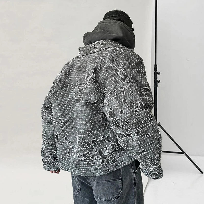 Custom Designer Fashion Casual Motorcycle Jacket Vintage Acid Washed Denim Jean Jacket for Men Zip Up Distressed Jacket