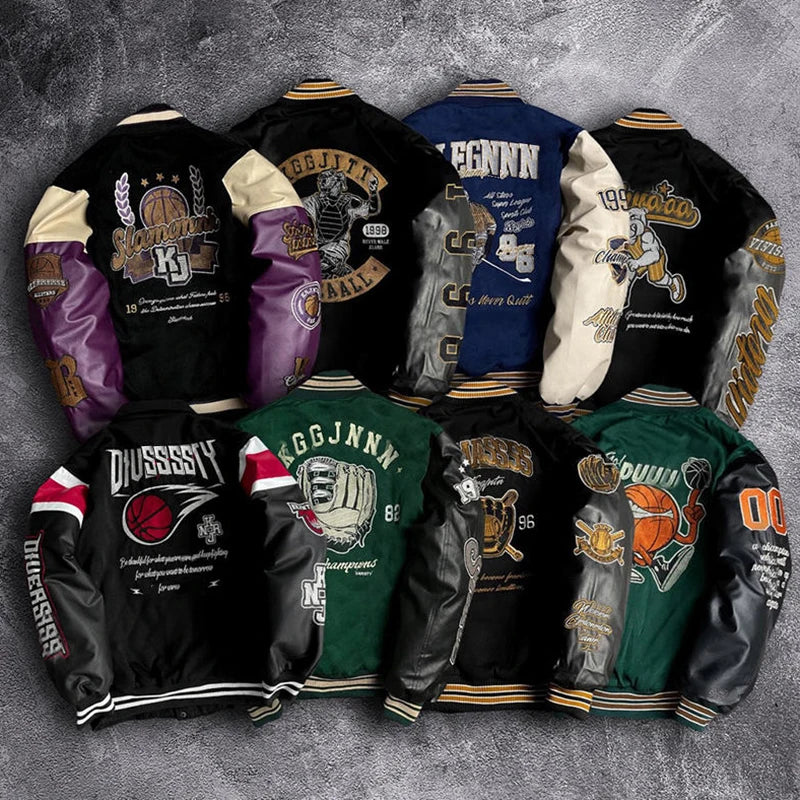 Wholesale Custom Vintage Streetwear Winter Jacket for Men High Quality Letterman Blank Varsity Jacket Stand Collar Front Logo