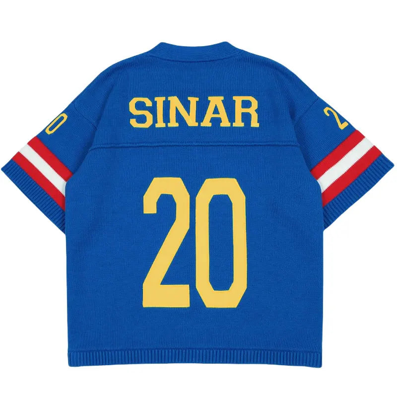 Custom LOGO Men Sweater Design Pullover Short Sleeve Football Jumper Summer V Neck Knitwear Casual Sweater Knitted Jerseys Men