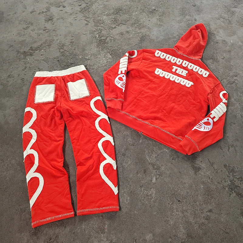 Hip Hop Streetwear Custom Heavyweight Streetwear Oversized Sweatpants and Hoodie Oversized Tracksuit Set for Men