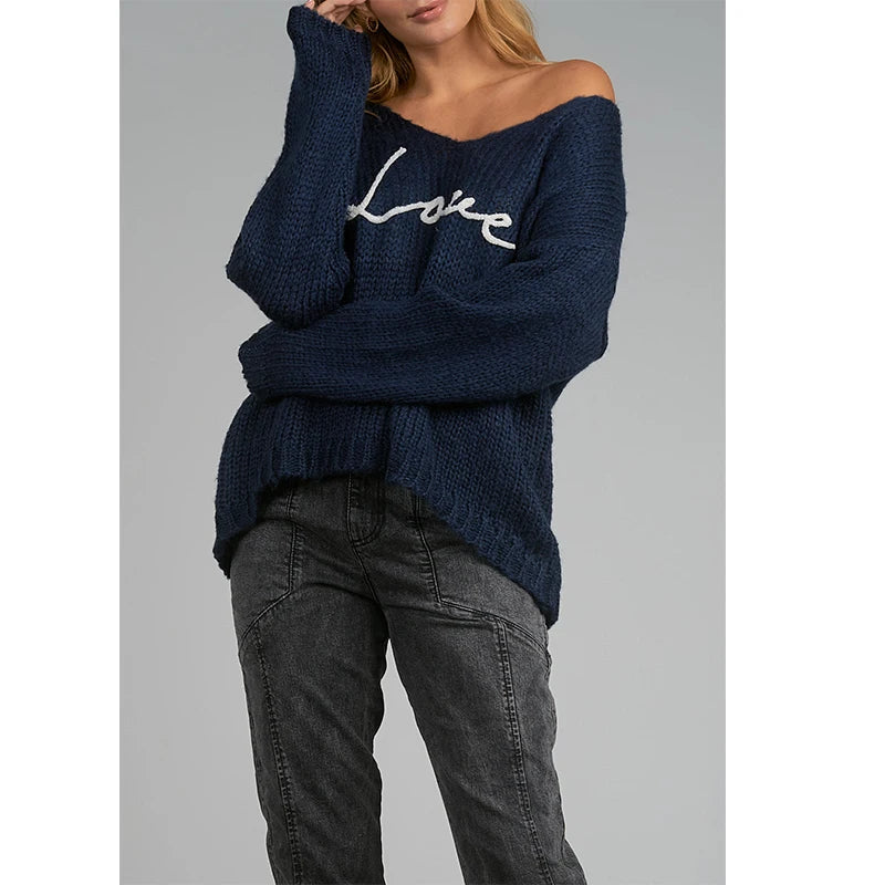 Custom Women's Winter Casual Crocheted Embroidery Oversize V-Neck Sweaters Manufacturer