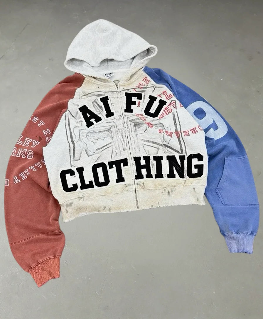 Unisex Oversized Acid Washed Zip-up Hoodie Streetwear Custom Logo Print 100% Cotton Heavyweight Vintage Boxy Graphic Autumn