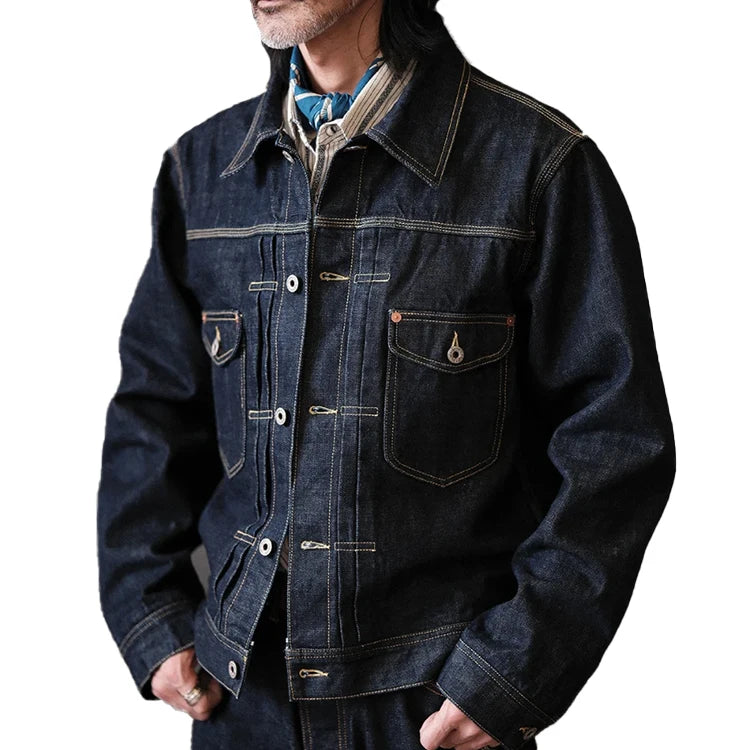 OEM Service Button Fly Men's Vintage Heavyweight Japanese Selvedge Denim Jacket Eco-Friendly Stonewashed Winter