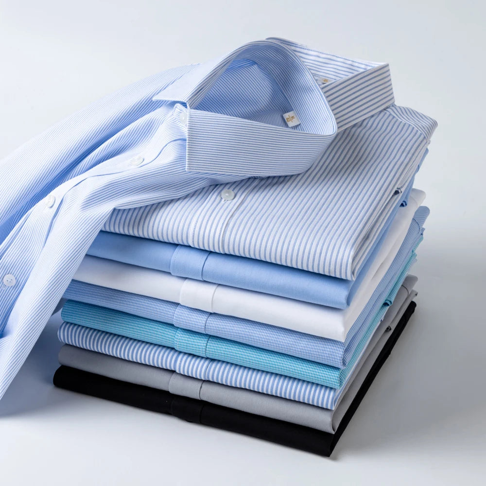 High End Chemise Homme Long Sleeved 100%Cotton Men's Shirts Anti Wrinkle Ready to Wear DP Ironing Business Professional ODM