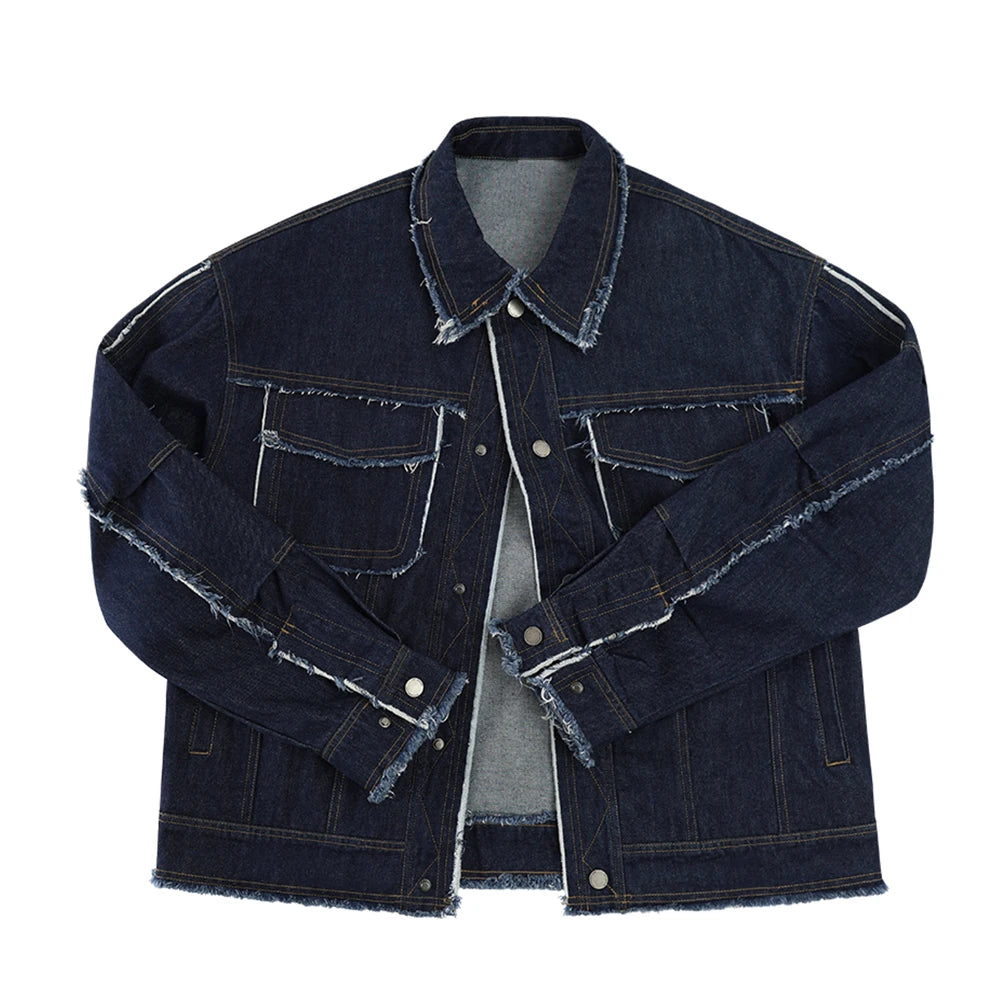 Custom Plain Oversized Reversible Denim Jacket for Men OEM Service Front Logo Casual