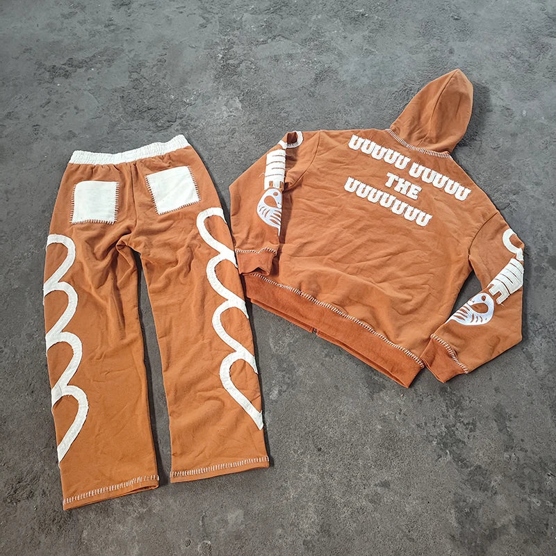 Hip Hop Streetwear Custom Heavyweight Streetwear Oversized Sweatpants and Hoodie Oversized Tracksuit Set for Men