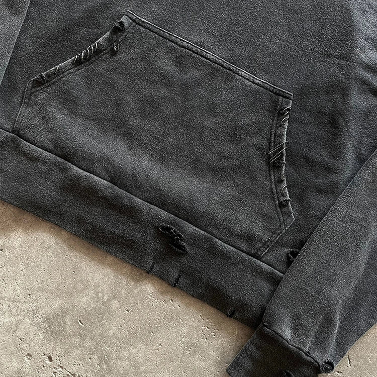 Custom Logo Vintage Zip up Acid Wash Distressed Hoodie for Men Streetwear Embroidered Printing Designer Blank Distressed Hoodie