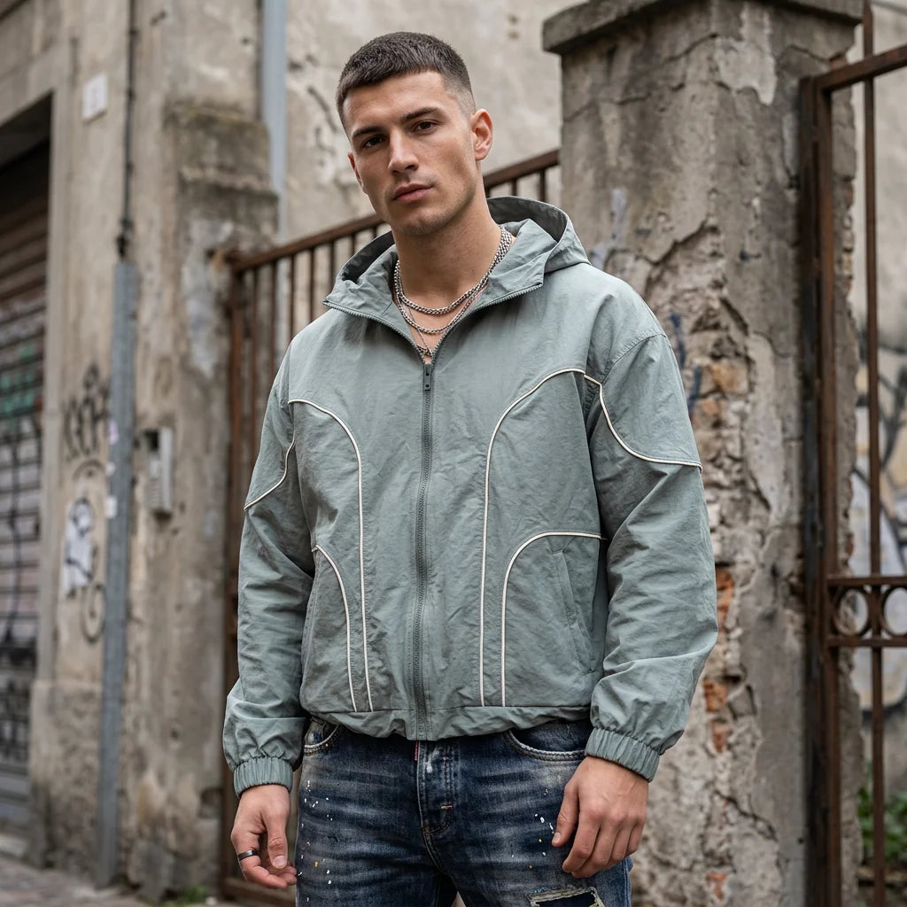 Custom Men's Windbreaker Jacket Zip up Nylon Wind Breakers Men Jacket Lightweight Boxy Jacket