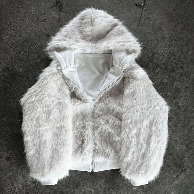 Custom Men's Winter Hoodie for Men Mens Winter Street Wear Clothing Zip up Fur Lined Hoodie