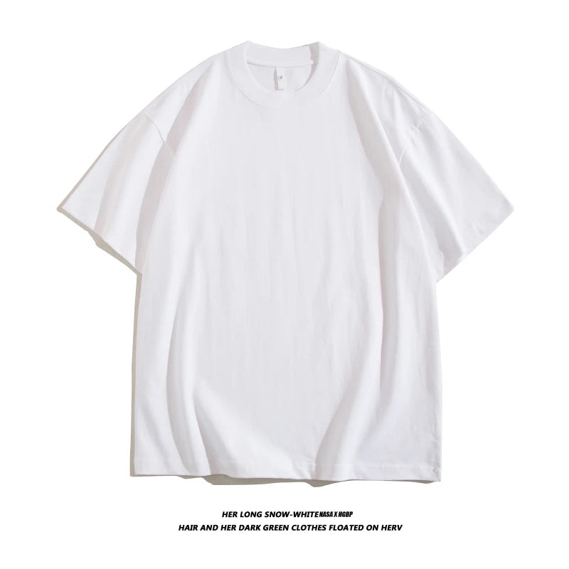 Blank 100% Cotton T-shirt Boxy Luxury Drop Shoulder Heavyweight 320 Gsm Thick High Collar Custom logo t Shirts for Men