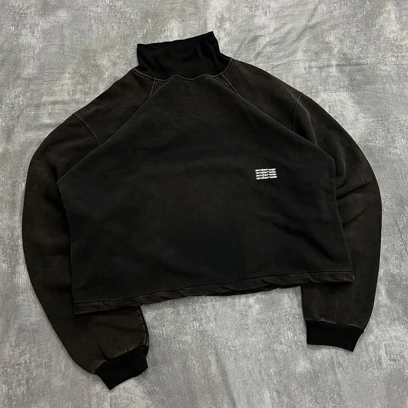 Custom Mockneck Sweatshirt Oversized Mockneck Crewneck Sweatshirt for Men Wash Mock Neck Sweatshirt Blank