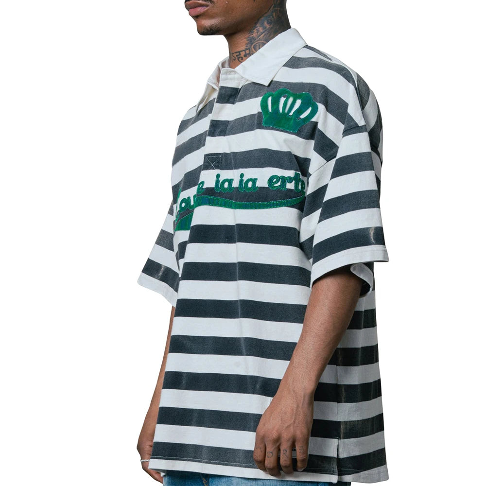 Custom Men's Designer Oversize Polo Shirts for Men Embroidered Stripe Rugby Polo Shirt with logo