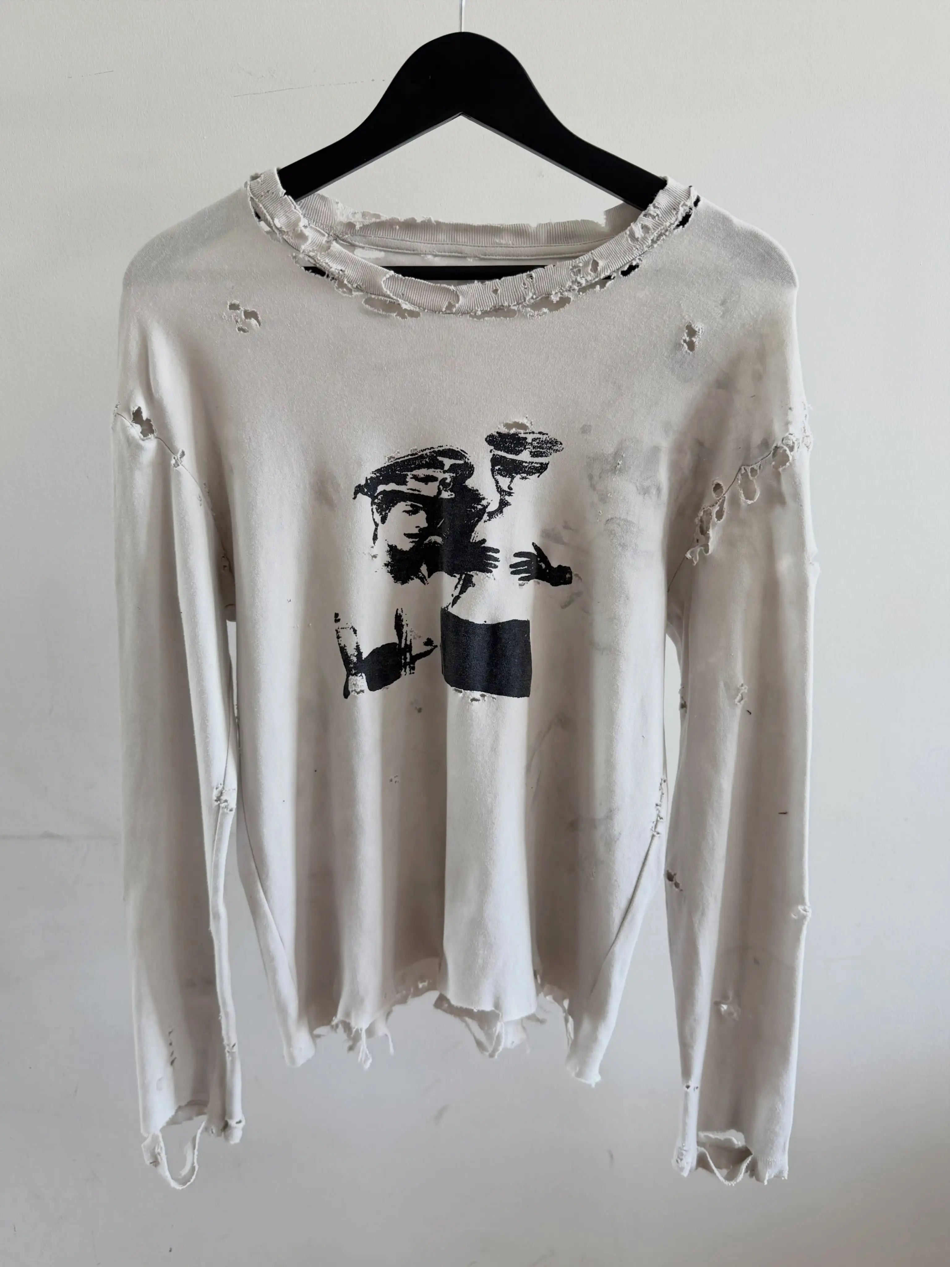 Custom Heavyweight Boxy Long Sleeve Tee Shirt Men Vintage Distressed Tshirts High Quality