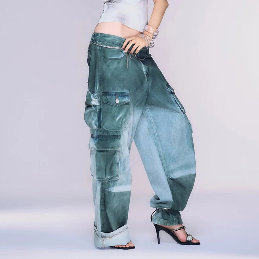 Custom Women's Cargo Jeans Women Streetwear Designer Baggy Jeans Pants