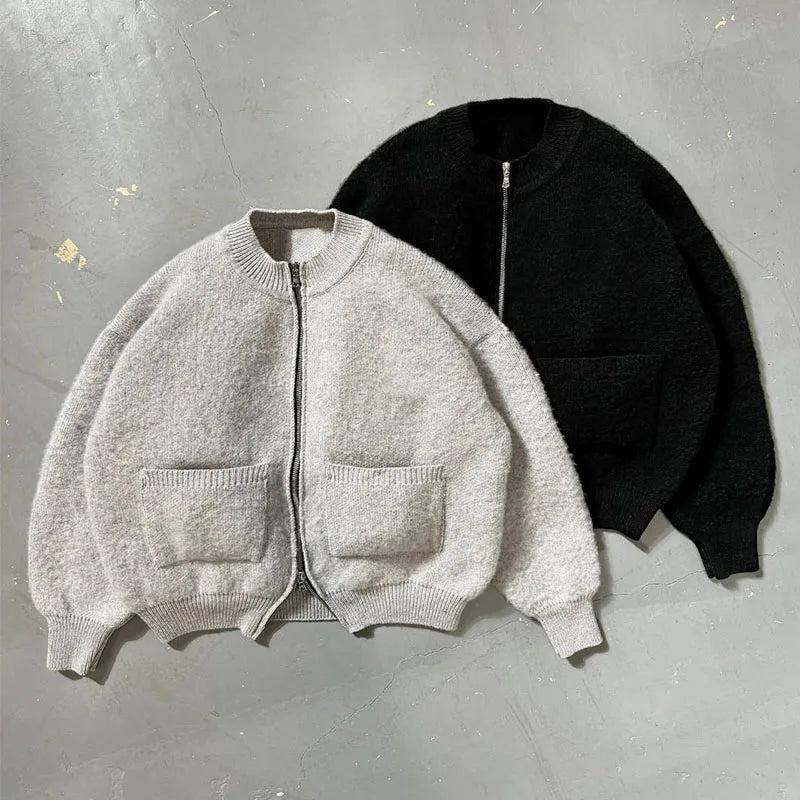 Custom Men Sweaters High Quality Blank Knit Zip up Sweater Chunky Knit Sweaters for Men
