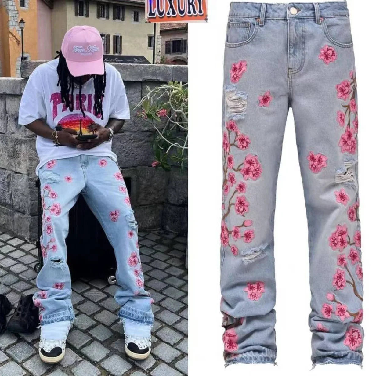 Wholesale Men's Casual Embroidery Jeans Pants for Men Embroidered Jean Manufacturer