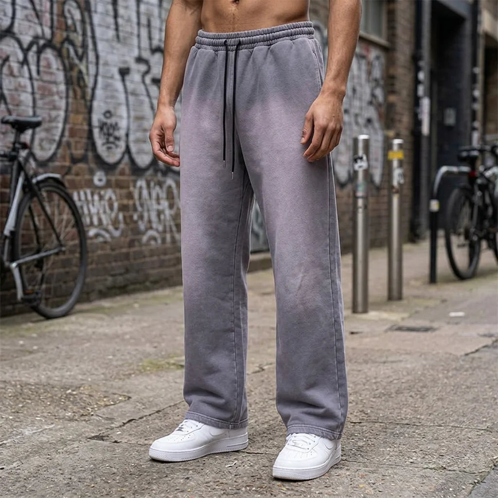 Custom Grey Vintage Wash Casual Heavyweight Drawstring Closure Mid Waist Oversized Cotton Uncuffed Sweatpants for Men
