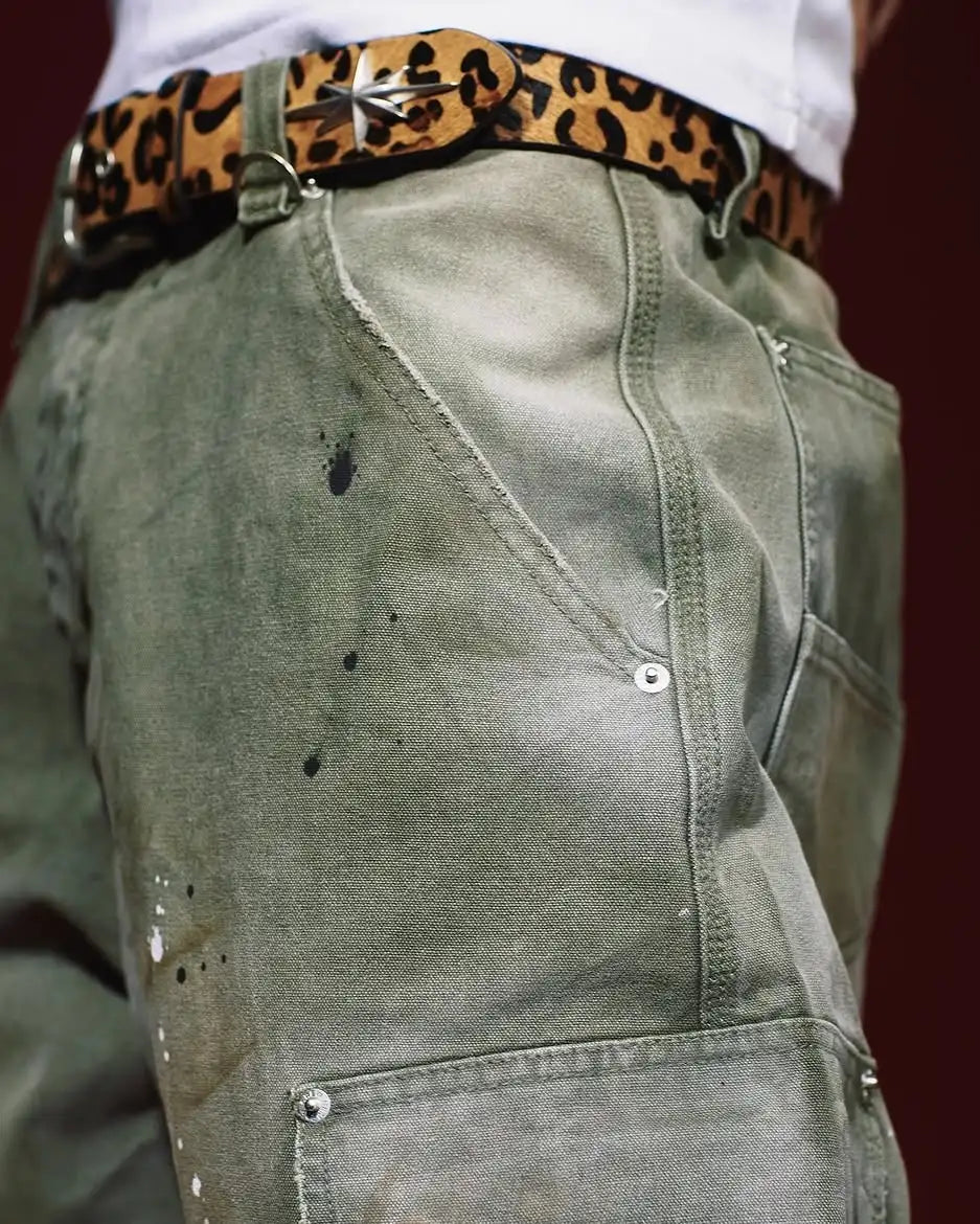 Custom Baggy Splash Ink Cargo Pants Trouser for Men Casual Vintage Wash Pants