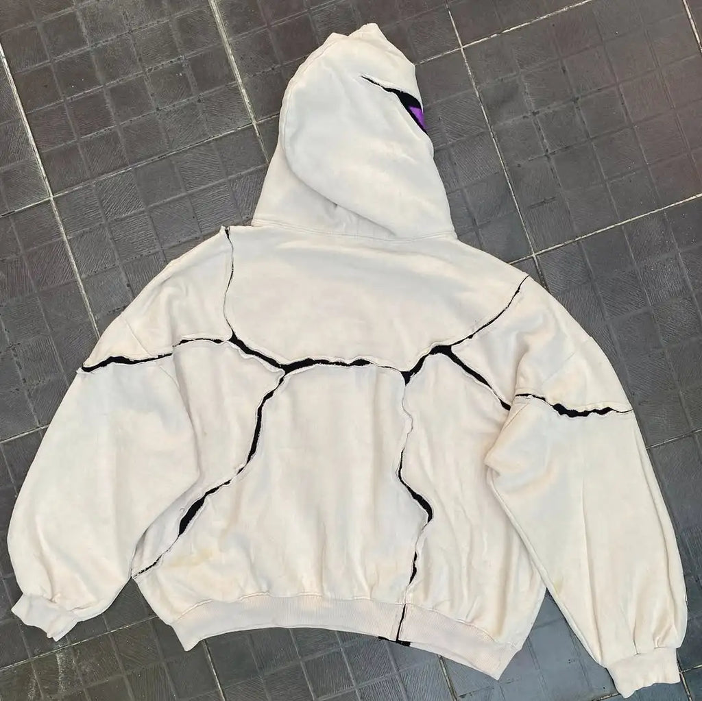 Custom Cut and Sew Hoodie Men Streetwear Ripped  Pull Over Hoodies Manufacturer