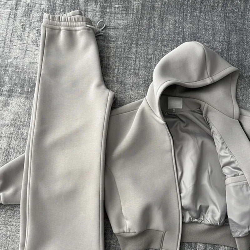 Custom Plus Size Winter Heavyweight Casual Solid Track Suit for Men High Quality Satin Lined Drawstring Hoodie Sweatpants Set