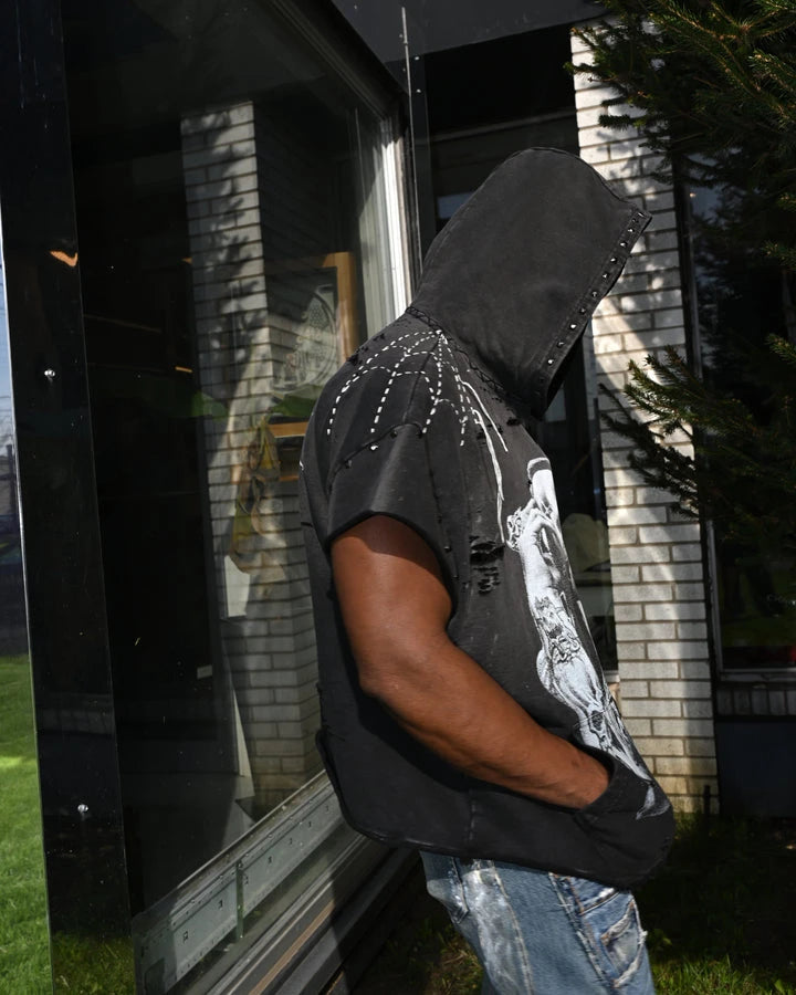 Custom Streetwear Printed Sleeveless Hoodie Shirt for Men Street Wear Vintage Ripped t Shirt