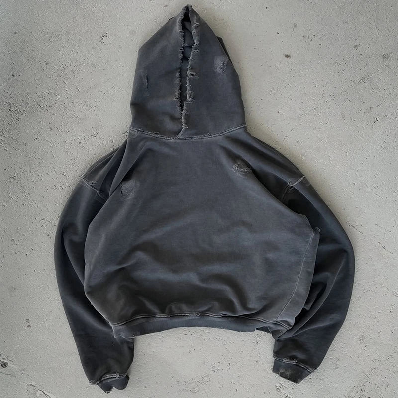 Custom Acid Wash Distressed Hoodie 420 Gsm Vintage Hoodies Hommes Men Sweaters and Hoodies