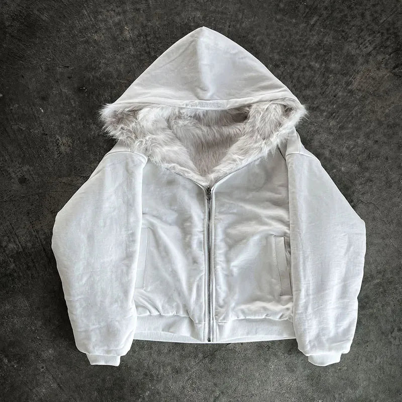 Custom Men's Winter Hoodie for Men Mens Winter Street Wear Clothing Zip up Fur Lined Hoodie