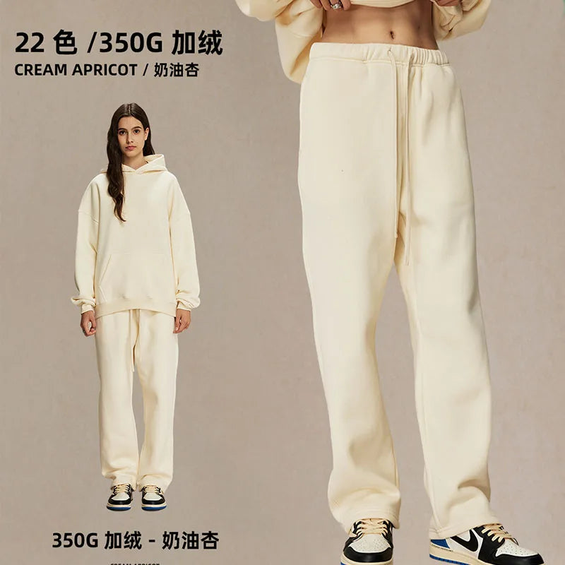 Custom Men's Casual Sweatpants 100% Cotton Mid Waist Straight Leg Open Hem Heavyweight