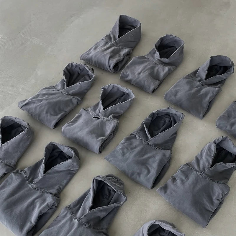 Custom Acid Wash Distressed Hoodie 420 Gsm Vintage Hoodies Hommes Men Sweaters and Hoodies
