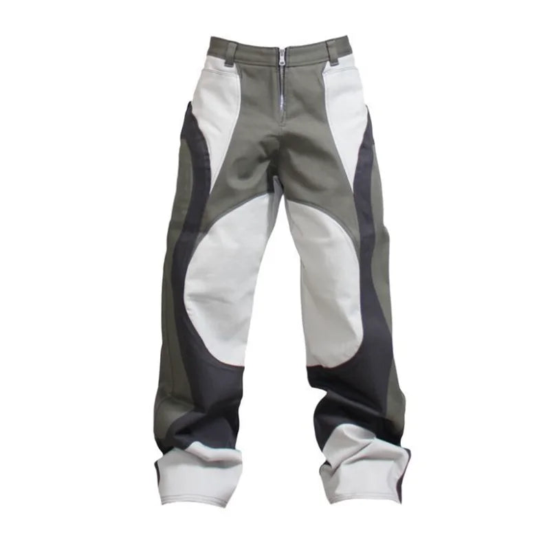 Custom Worsted Patchwork Casual Stacked Jogger Track Pants Baggy Streetwear Y2K Flared Sweatpants Mid High Zipper Fly Men