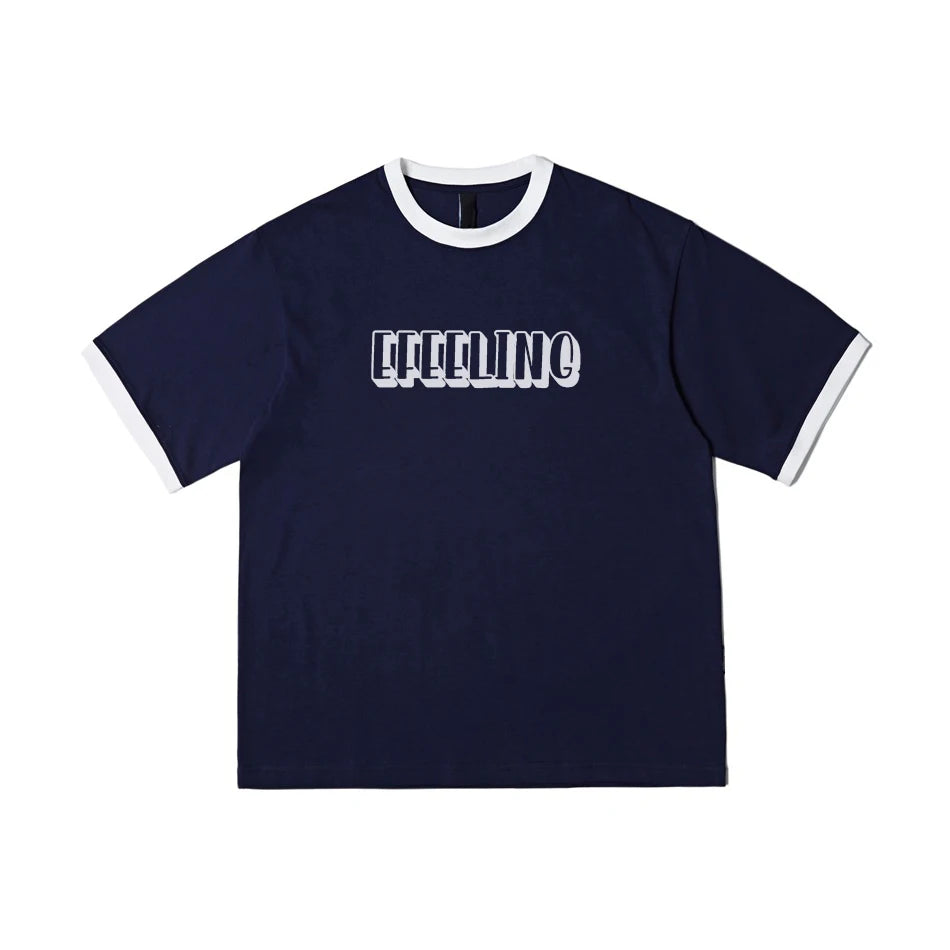 Premium Casual 100% Cotton Tshirt with Ringer Sleeves Oversized Fit and Custom Digital Printing Logo Wholesale Plain Tshirt