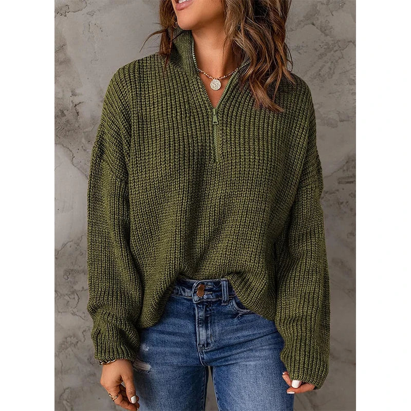 Custom Plus Size Women's Winter Sweaters Quarter Zip Sweater Ladies Pullover Sweater