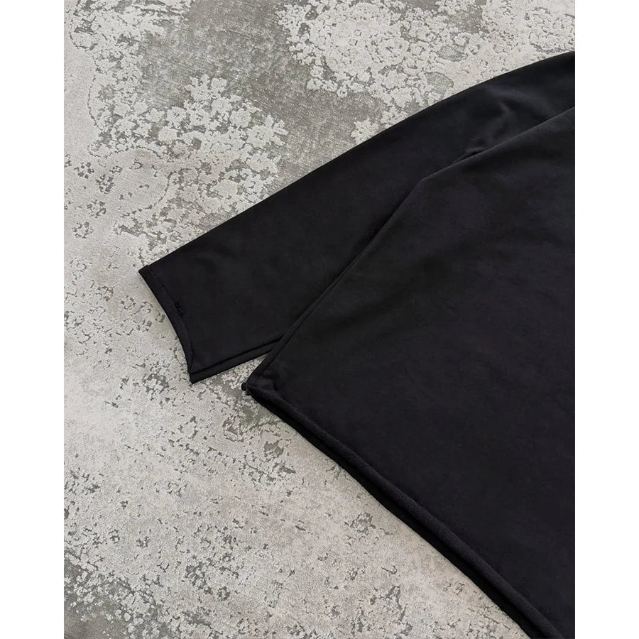 Custom Men's Casual Boxy Fit Long Sleeve T-shirts 100% Cotton Fabric Raw Edge Boxy Cropped t Shirt for Men