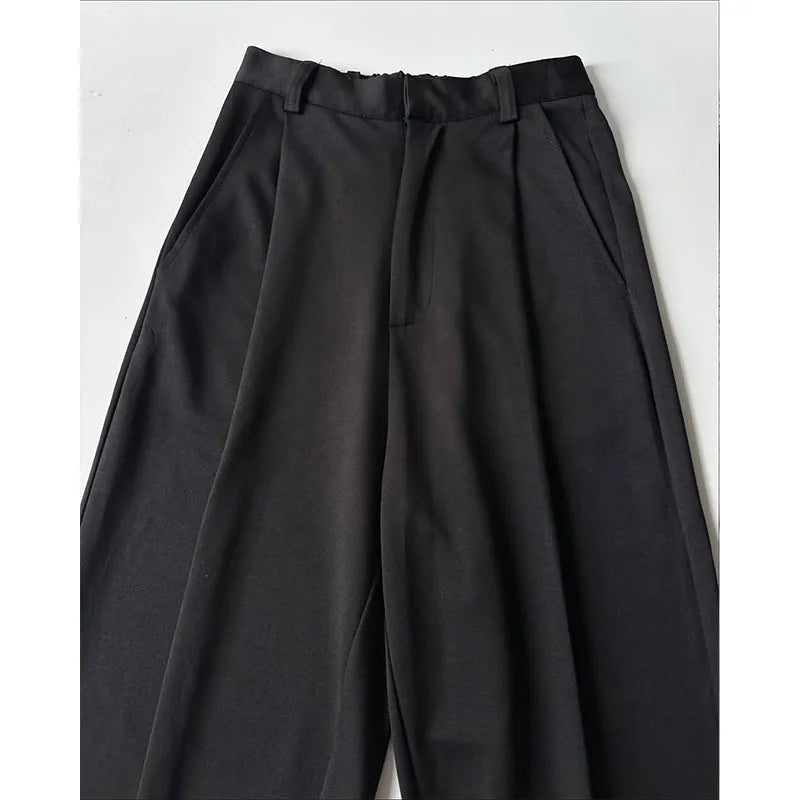 Custom Men's Korean Casual Pleated Pants Mid Waist 100% Polyester Worsted Heavyweight Anti-Wrinkle Zipper Fly Knitted Pockets