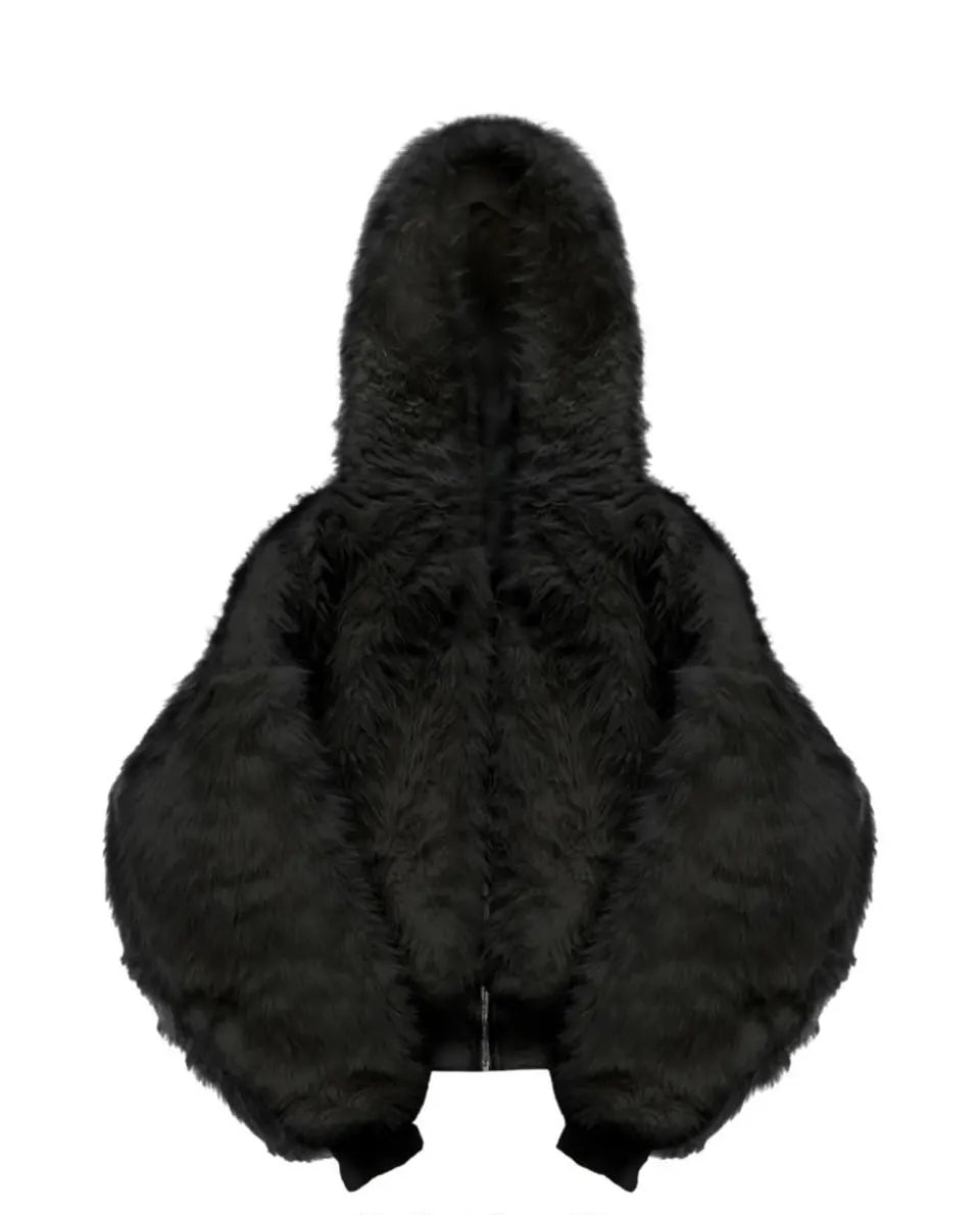 Custom Winter Zip up Fur Lining Hoodie Unisex Thick White Faux Fur Hoodie Plain Clothing