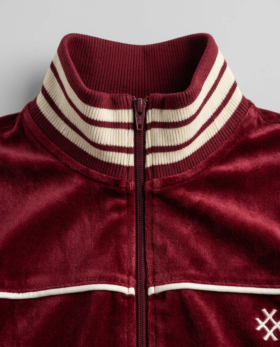 Custom High Quality 100% Polyester Stripe Loose Zip Sweatsuit Embroidery Sport Jogger Sets Men Velvet Tracksuit Velour