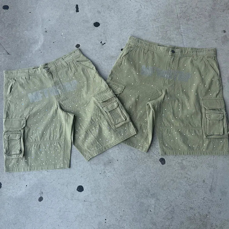 Custom Tactical Cargo Shorts Men Designer Rhinestone Casual Cargo Shorts Sumer for Men Denim Shorts