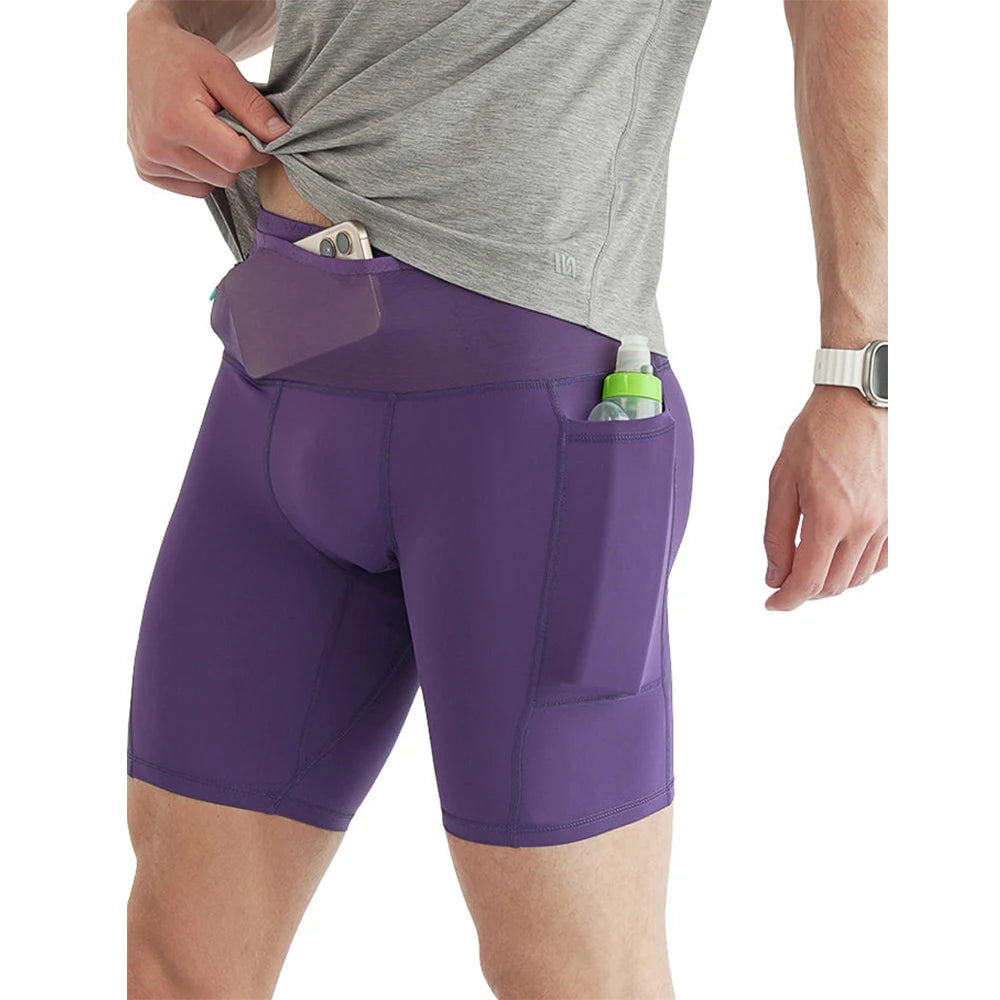 Custom Men's Seamless Running Compression Gym Shorts for Men Marathon Running Shorts with Pocket