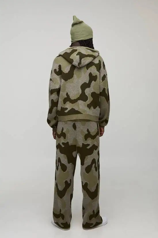 Custom Men's Sweater Set for Men Camo Knitted Tracksuit Men Winter Clothing