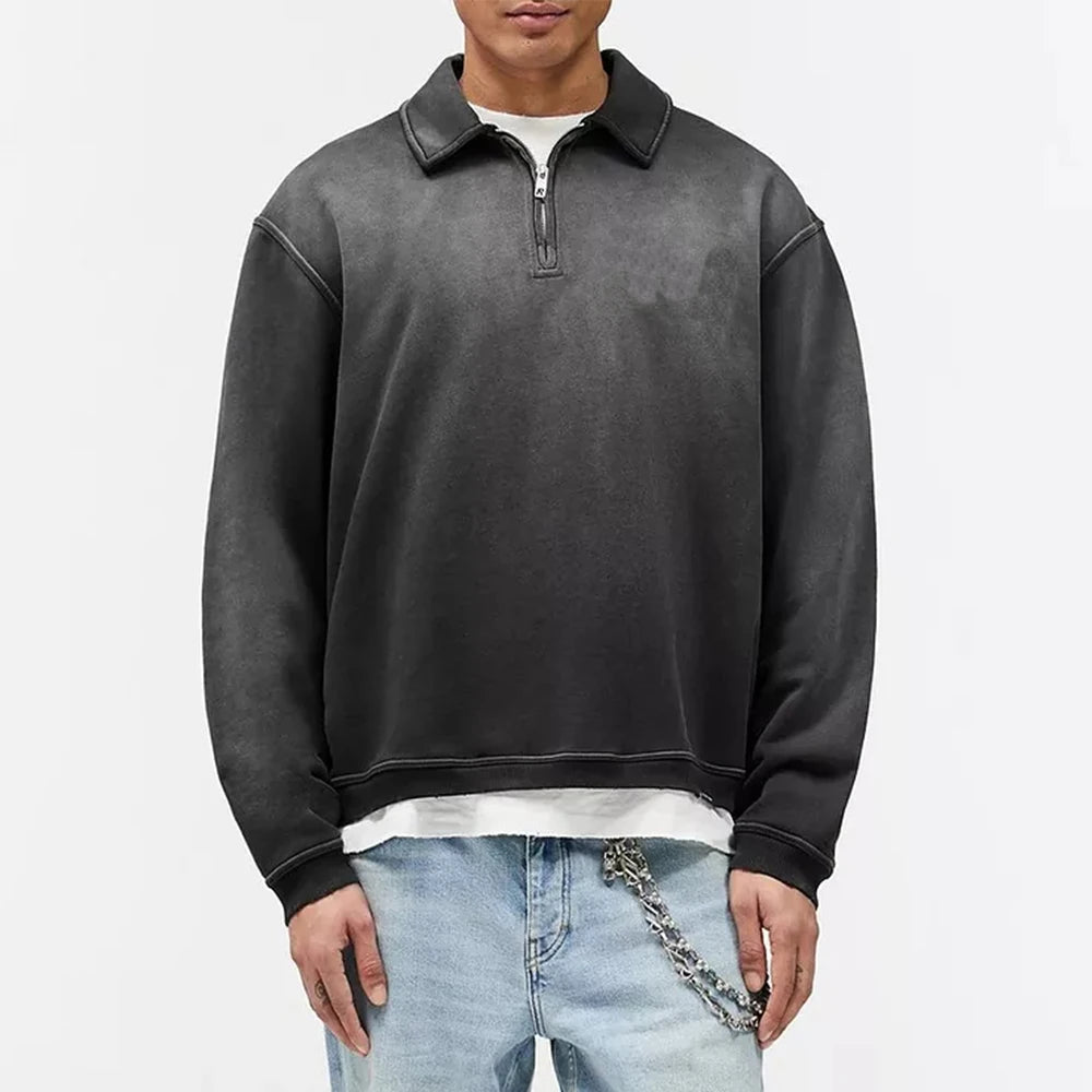 Custom Heavyweights Quarter Zipper Sweater Vintage Wash Quarter Zip Sweater Sweatshirt for Men