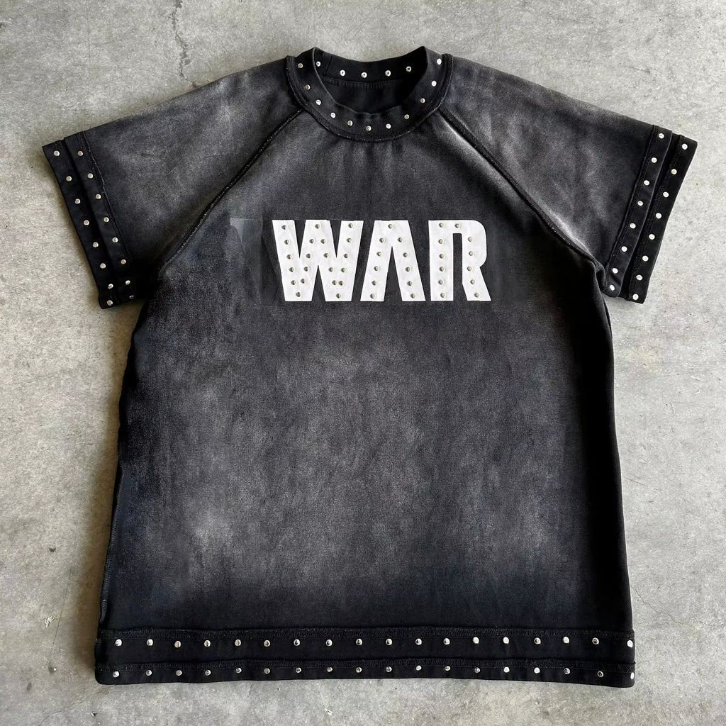 Custom logo Vintage Wash Tee Shirt for Men Summer Casual Cotton Rivet t Shirt
