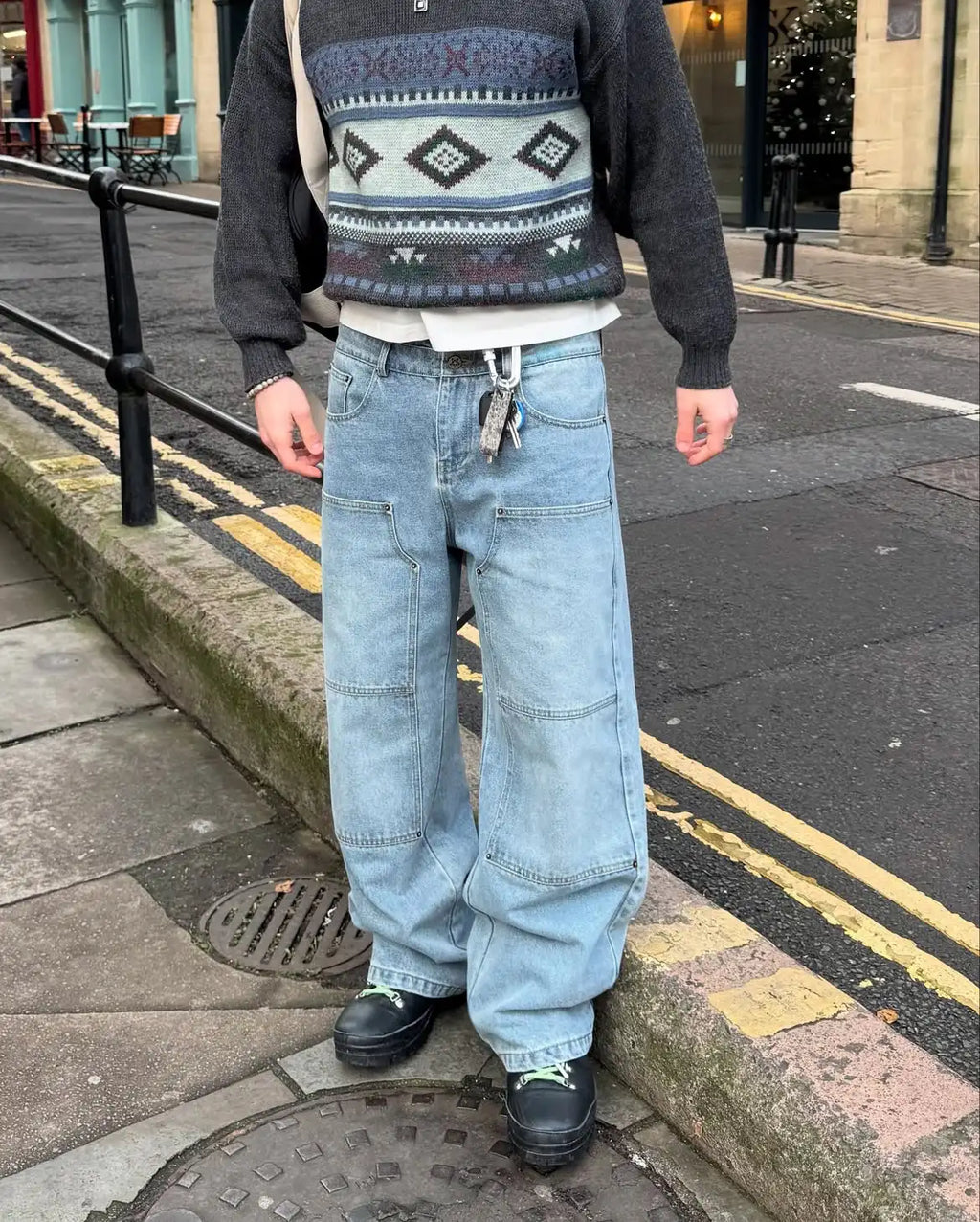 Custom Double Knee Baggy Jeans Pants Men's Denim Jeans Pants for Men Carpenter Jeans