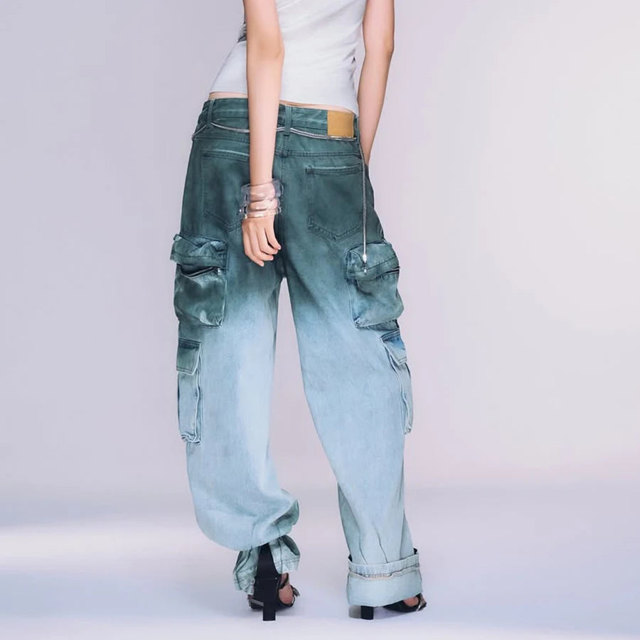 Custom Women's Cargo Jeans Women Streetwear Designer Baggy Jeans Pants