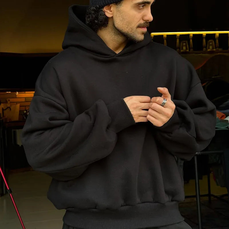 Custom 100% Cotton Cropped Boxy  Hoodie No String Heavyweight Plain Oversized Boxy Hoodie Boxy Fit 450 Gsm