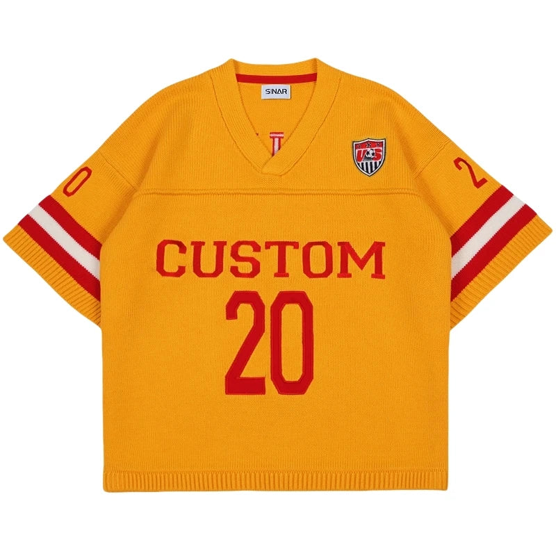 Custom LOGO Men Sweater Design Pullover Short Sleeve Football Jumper Summer V Neck Knitwear Casual Sweater Knitted Jerseys Men
