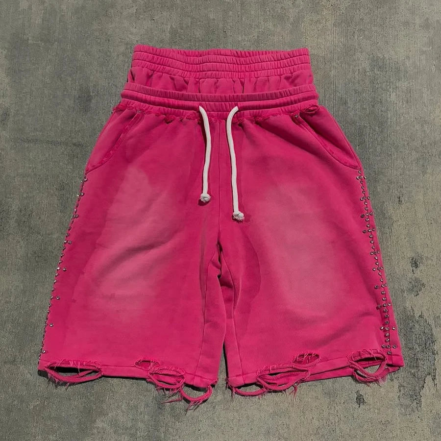 Custom Men's Baggy Sweat Shorts Double Waistband Distressed French Terry Shorts for Men