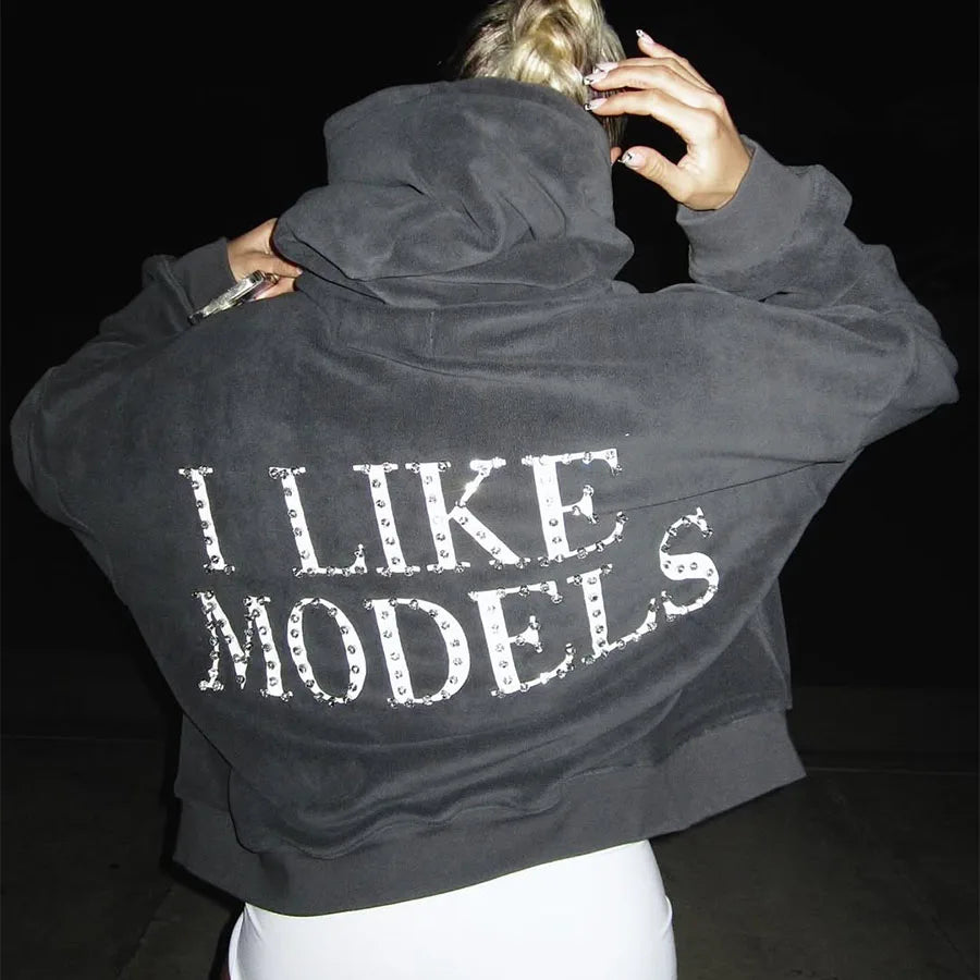 Custom Heavyweight Cropped Hoodie Woman Oversized Crop Hoodies for Women Rhinestone Hoodie