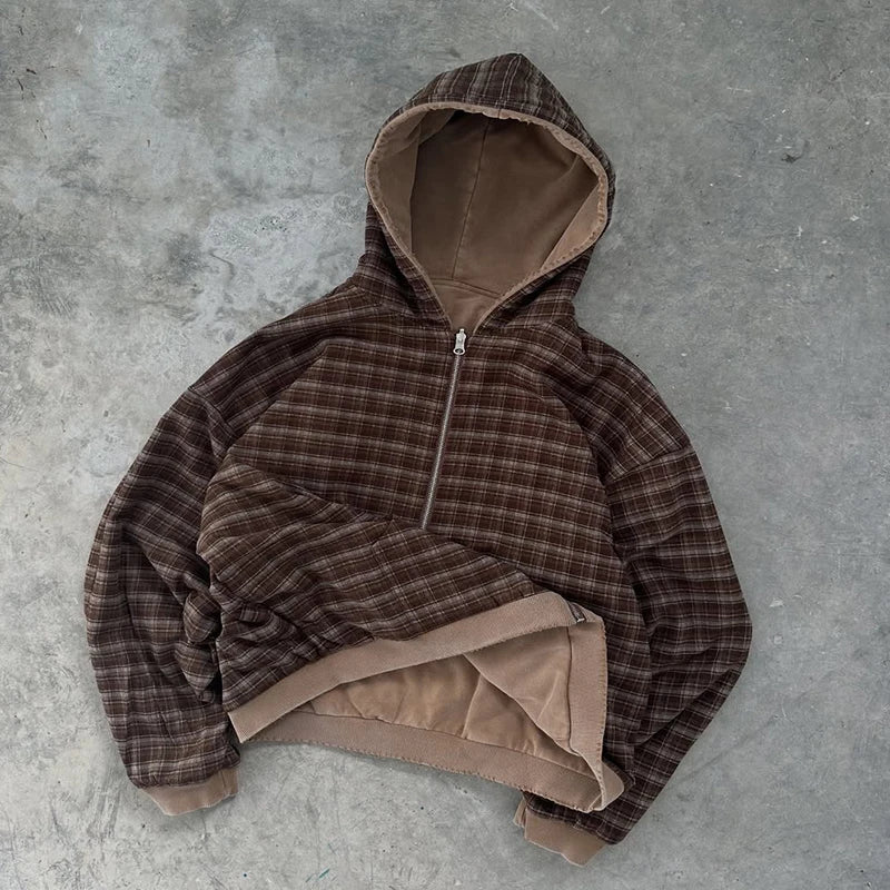 Customised  Plaid Zip up Hoodie for Men Reversible Plaid Hoodie High Quality Heavyweight Hoodie