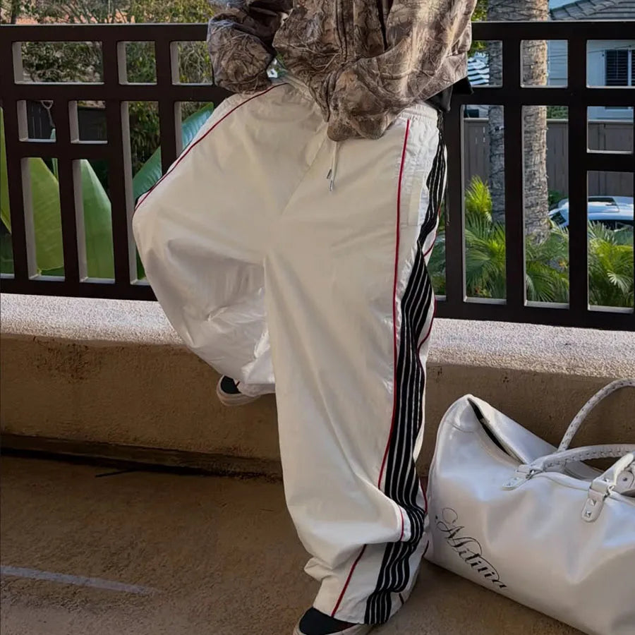 Custom Plus Size Men's Windbreaker Track Pants Striped Polyester Baggy Pants for Men
