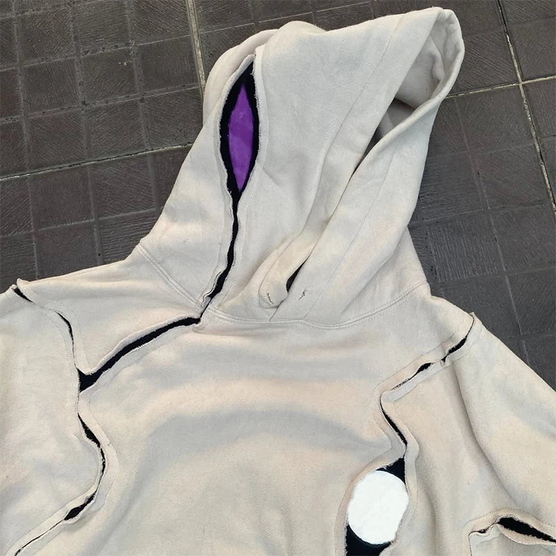 Custom Cut and Sew Hoodie Men Streetwear Ripped  Pull Over Hoodies Manufacturer